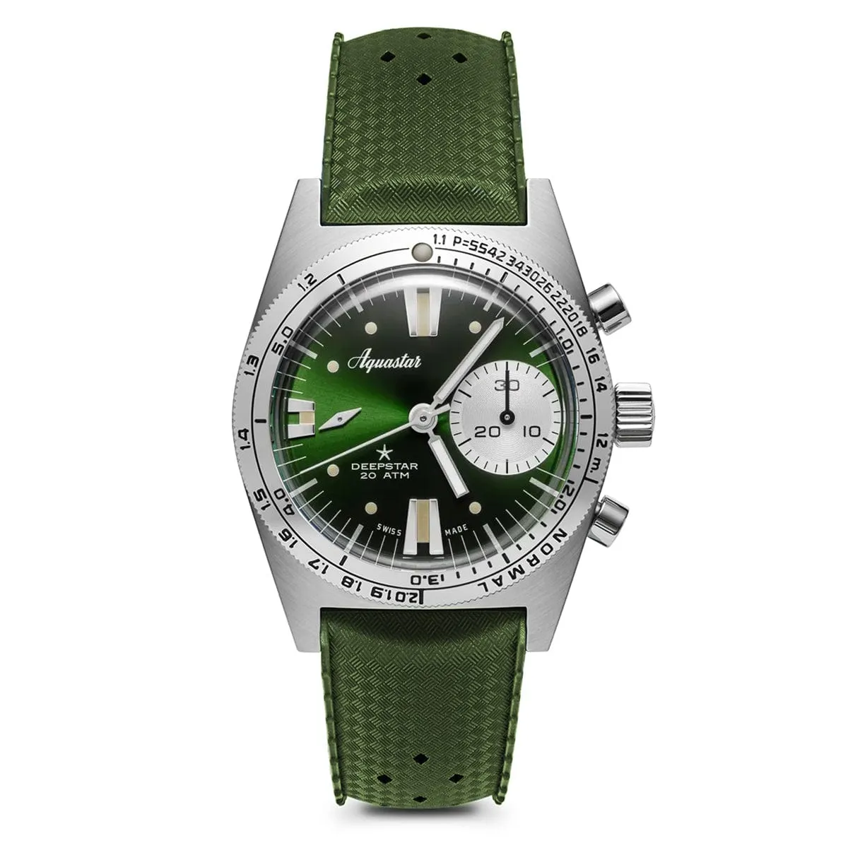 Aquastar Deepstar 39mm Chronograph Greenwich Dial Tropic Strap