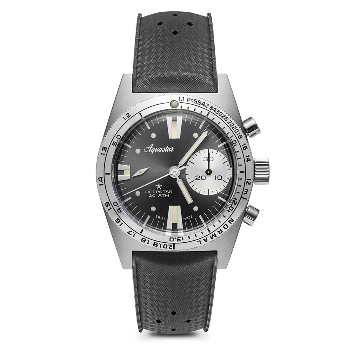 Aquastar Deepstar 39mm Chronograph Steel Grey Dial Tropic Strap