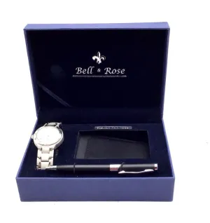 Bell & Rose Watch, Pen, Card Holder Box Gift Set