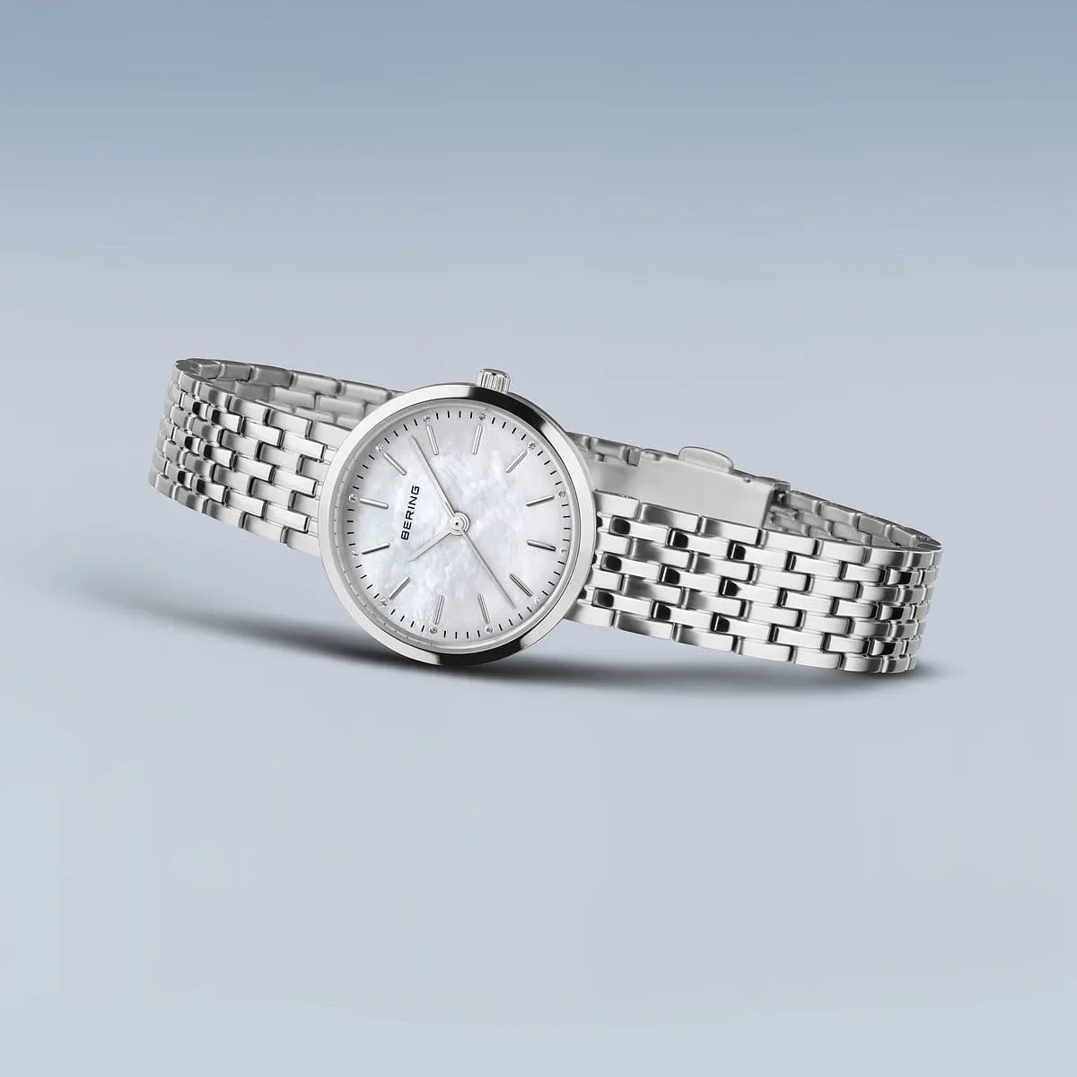 Bering Ladies Classic Steel Link Watch with Mother of Pearl Dial