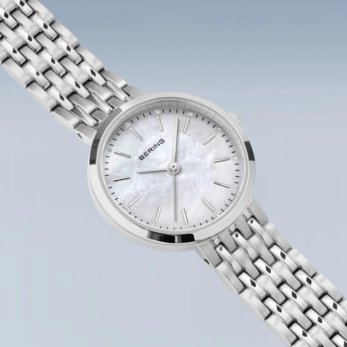 Bering Ladies Classic Steel Link Watch with Mother of Pearl Dial