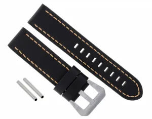 BIG 24MM COW LEATHER WATCH BAND STRAP FOR PANERAI GMT BLACK ORANGE STITCH BRUSH