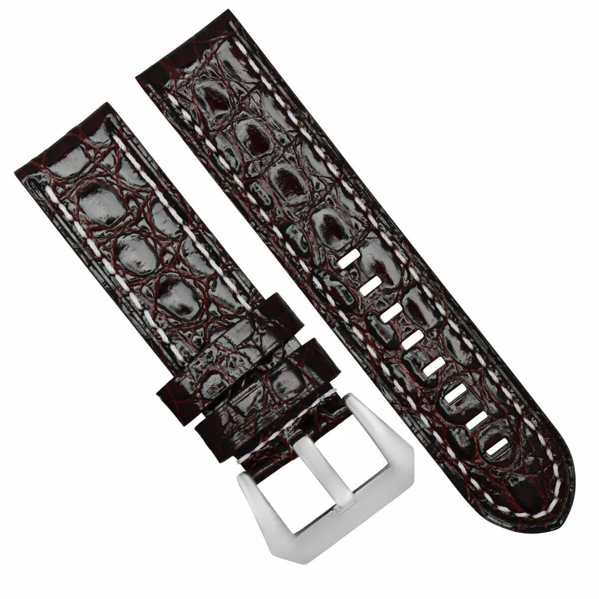 BIG 24MM PAM LEATHER BAND STRAP FOR 44MM PANERAI GMT D/BROWN WS BRUSH BUCKLE