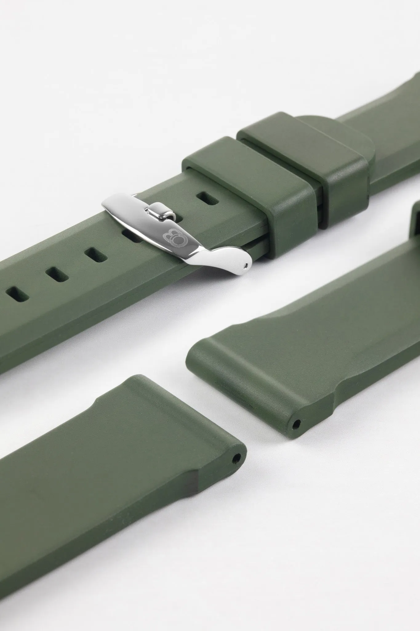Bonetto Cinturini 317 Premium Rubber Watch Strap in DARK GREEN