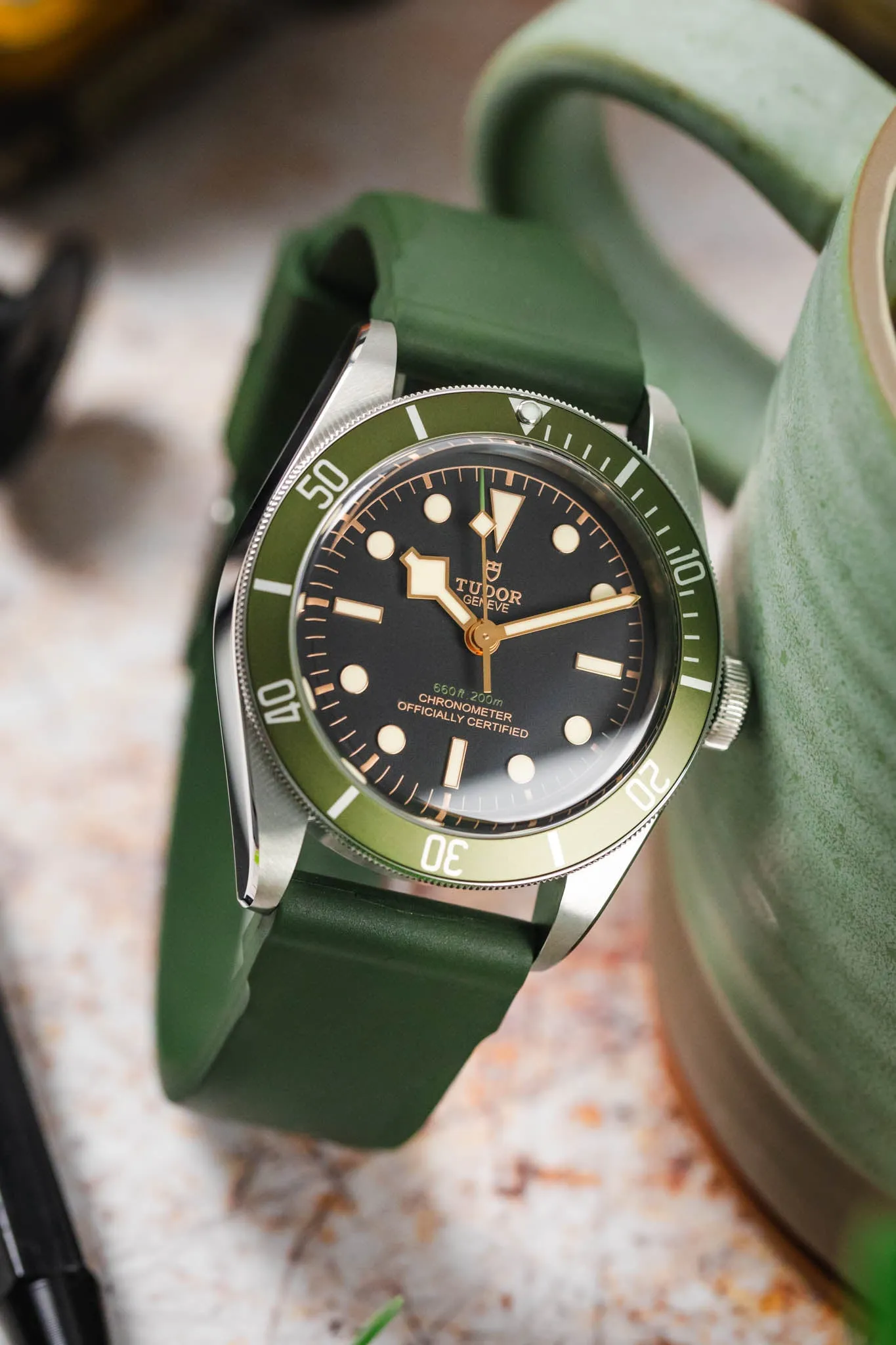 Bonetto Cinturini 317 Premium Rubber Watch Strap in DARK GREEN