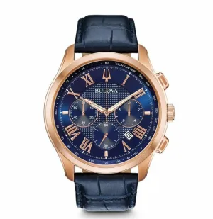 Bulova Classic Chronograph Blue Leather Mens Watch 97B170