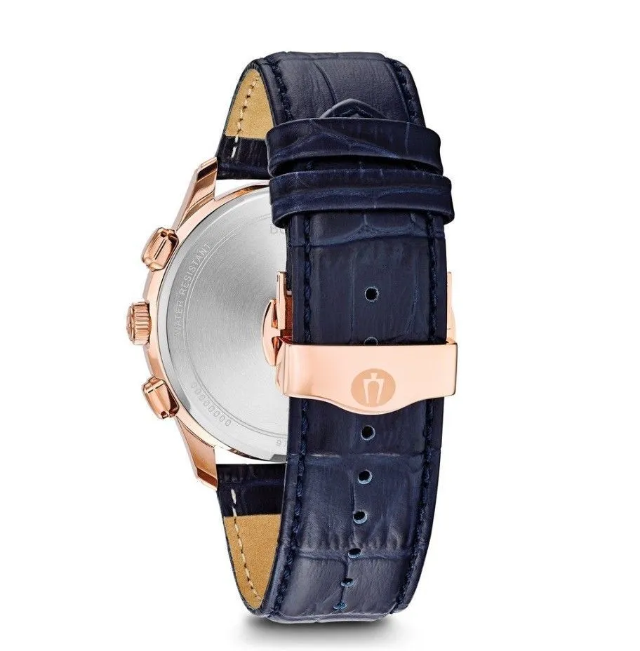 Bulova Classic Chronograph Blue Leather Mens Watch 97B170