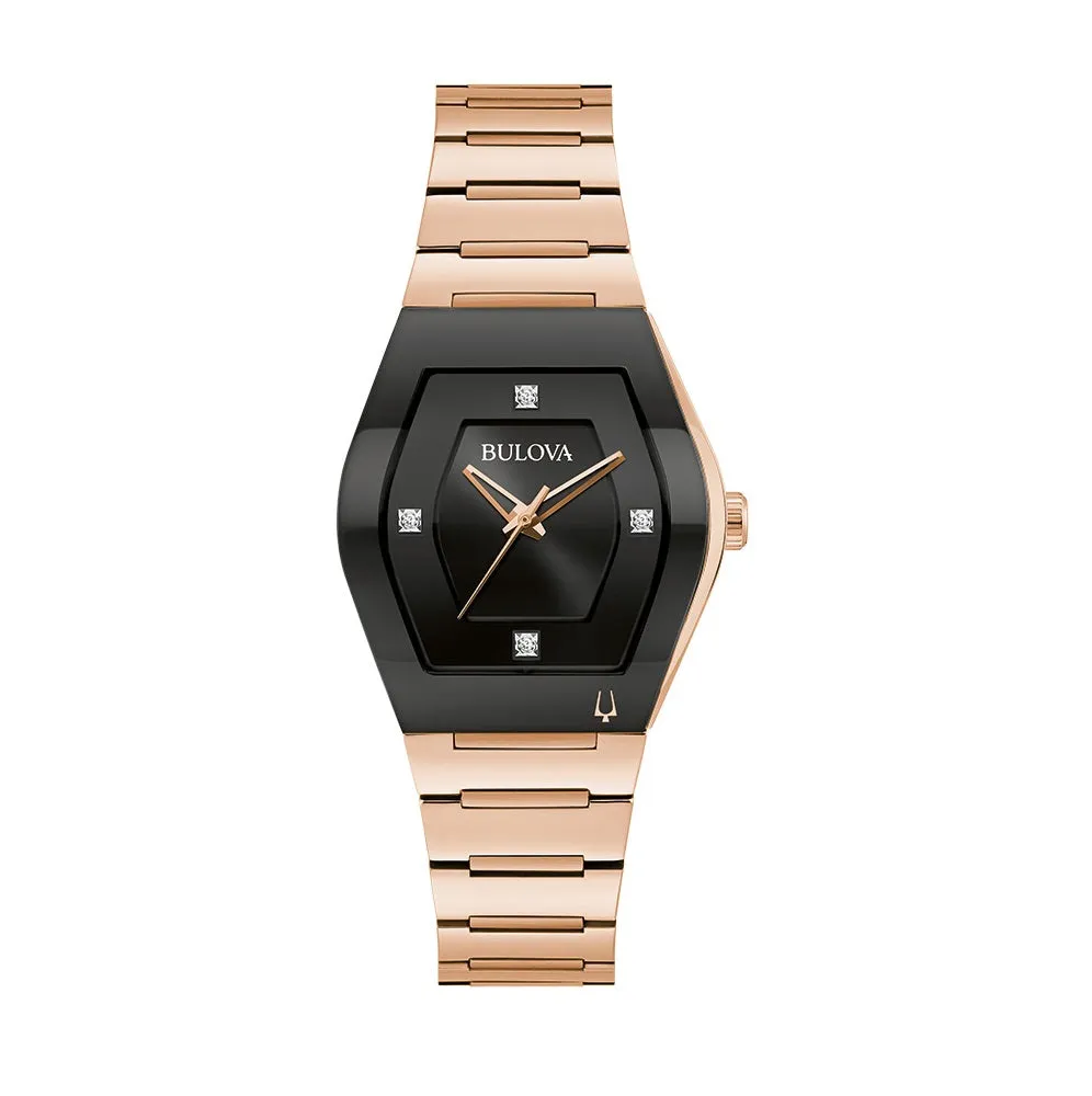 Bulova Modern Collection Gemini Watch with 30X35MM Diamond Dial and Rosetone Stainless Steel Bracelet. 97P158