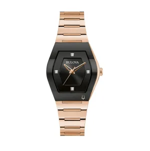 Bulova Modern Collection Gemini Watch with 30X35MM Diamond Dial and Rosetone Stainless Steel Bracelet. 97P158