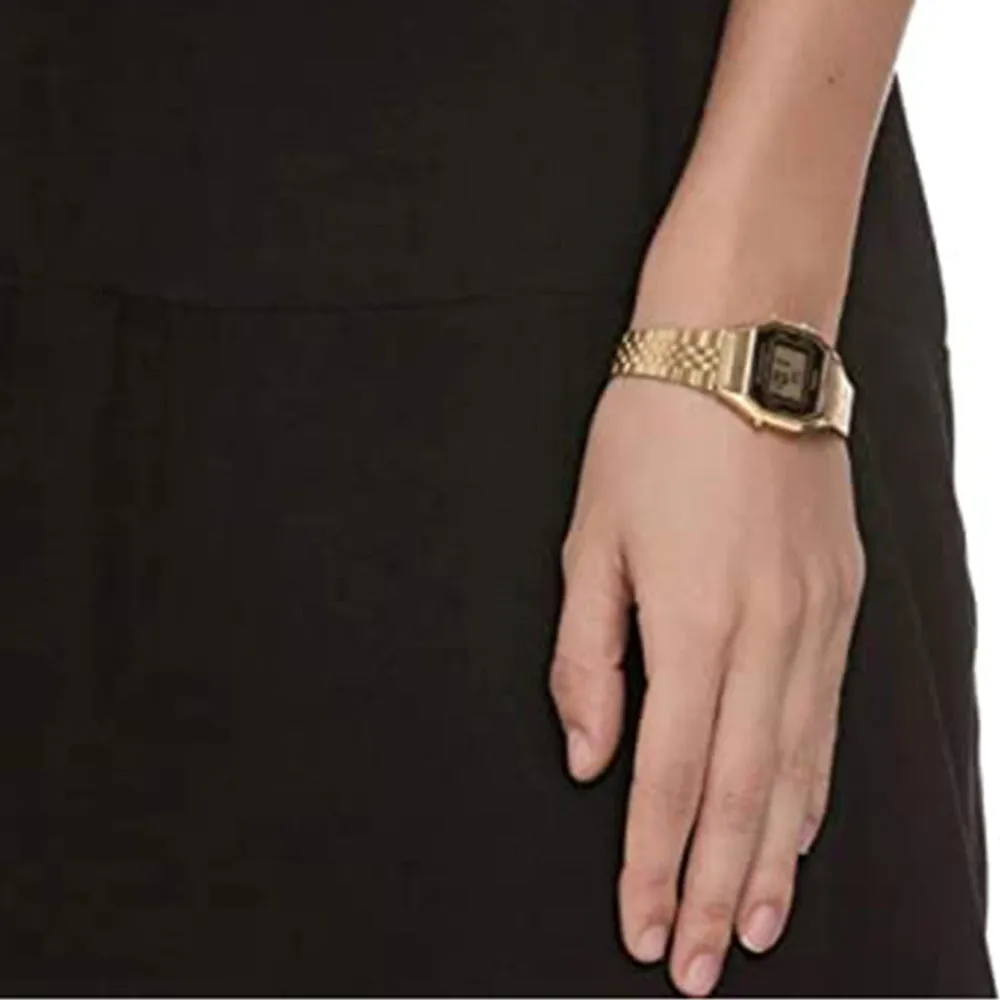 Casio Womens Mid-Size Black Dial Gold Tone Digital Retro Quartz Watch - LA680WGA-1DF