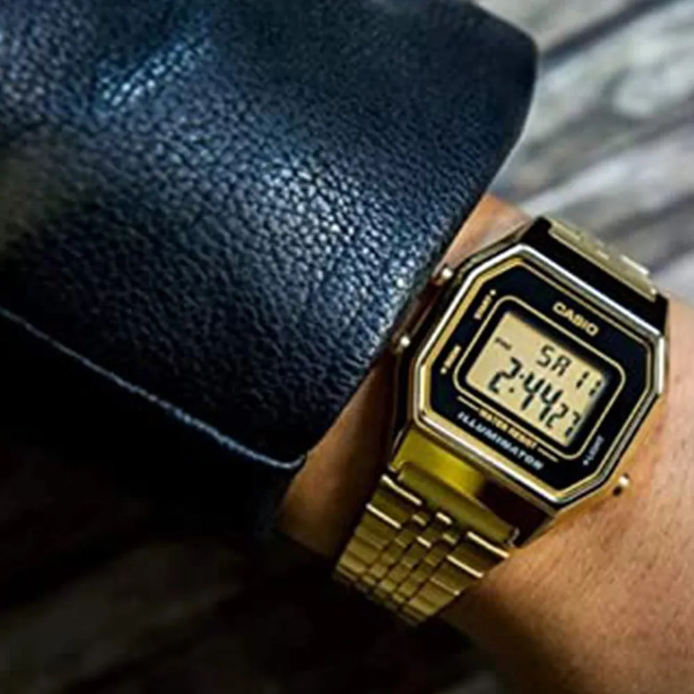 Casio Womens Mid-Size Black Dial Gold Tone Digital Retro Quartz Watch - LA680WGA-1DF