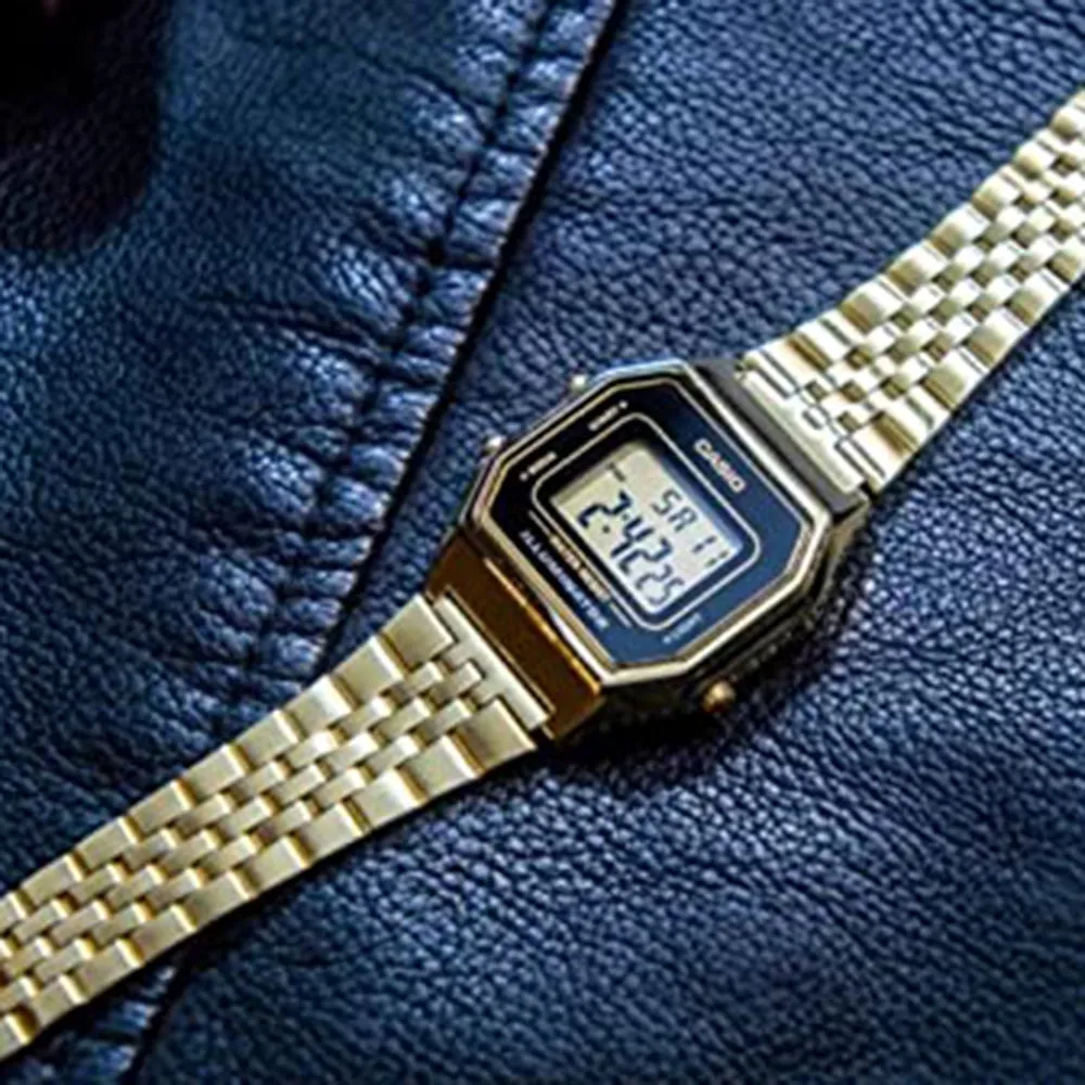 Casio Womens Mid-Size Black Dial Gold Tone Digital Retro Quartz Watch - LA680WGA-1DF