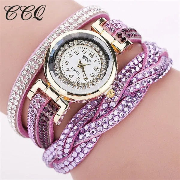 CCQ Brand Fashion Luxury Rhinestone Bracelet Women Watch Ladies Quartz Watch Casual Women Wristwatch Relogio Feminino 1739