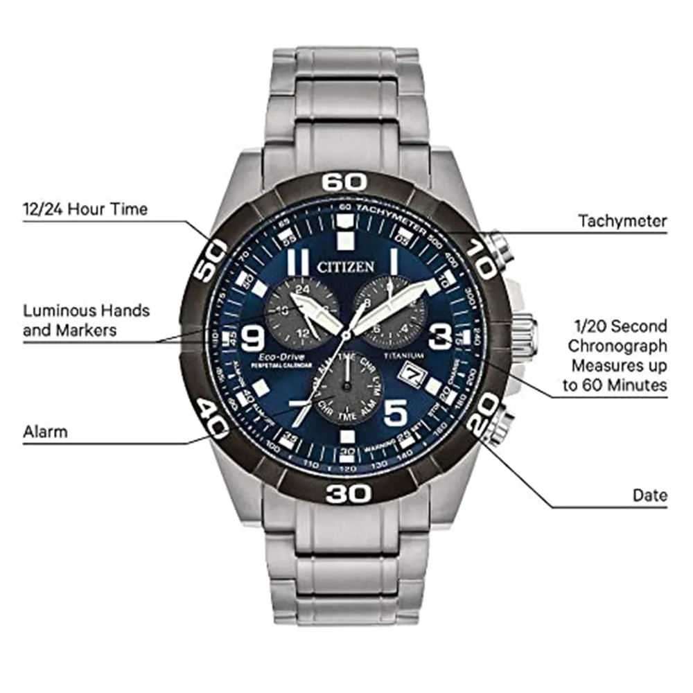 Citizen Men Eco-Drive Blue Dial Silver Titanium Strap Casual Watch - BL5558-58L