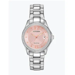 Citizen Watch with 29MM Pink Round Dial and Stainless Steel Bracelet. FE1140-86X