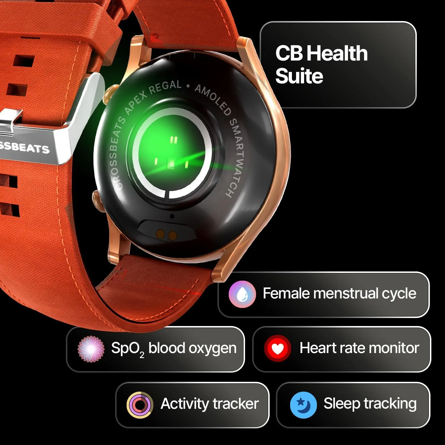 CrossBeats Apex Regal 1.43" Super AMOLED Always On Display Smart Watch with Bluetooth Calling, Metal Body, Fast Charge, 466×466 Pixel 3D Glass, AOD Display (Leather Strap -Brown)