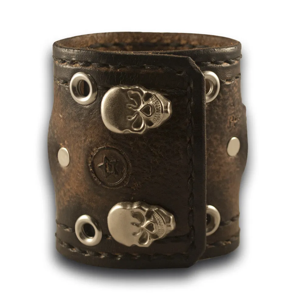 Dark Brown Apple iWatch Leather Cuff Watch Band with Skull Snaps