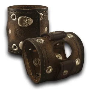 Dark Brown Apple iWatch Leather Cuff Watch Band with Skull Snaps