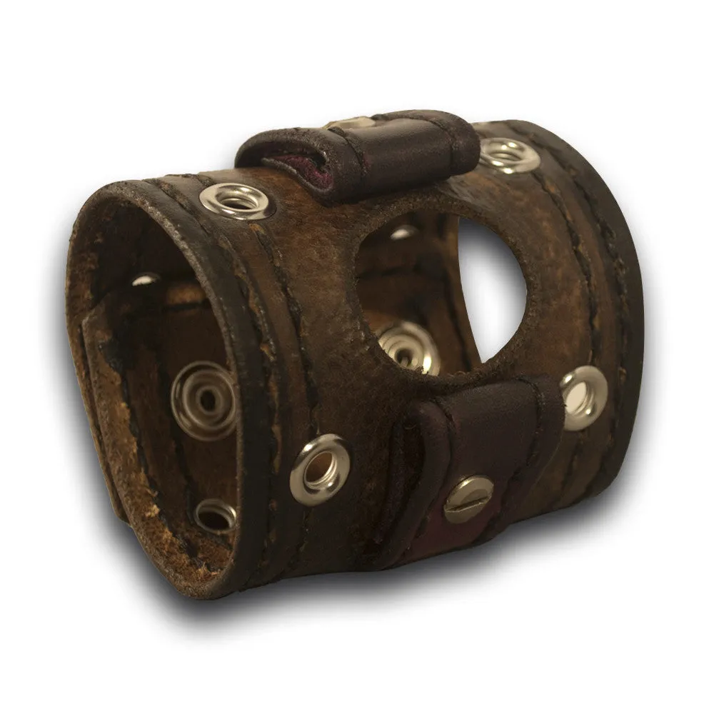 Dark Brown Apple iWatch Leather Cuff Watch Band with Skull Snaps