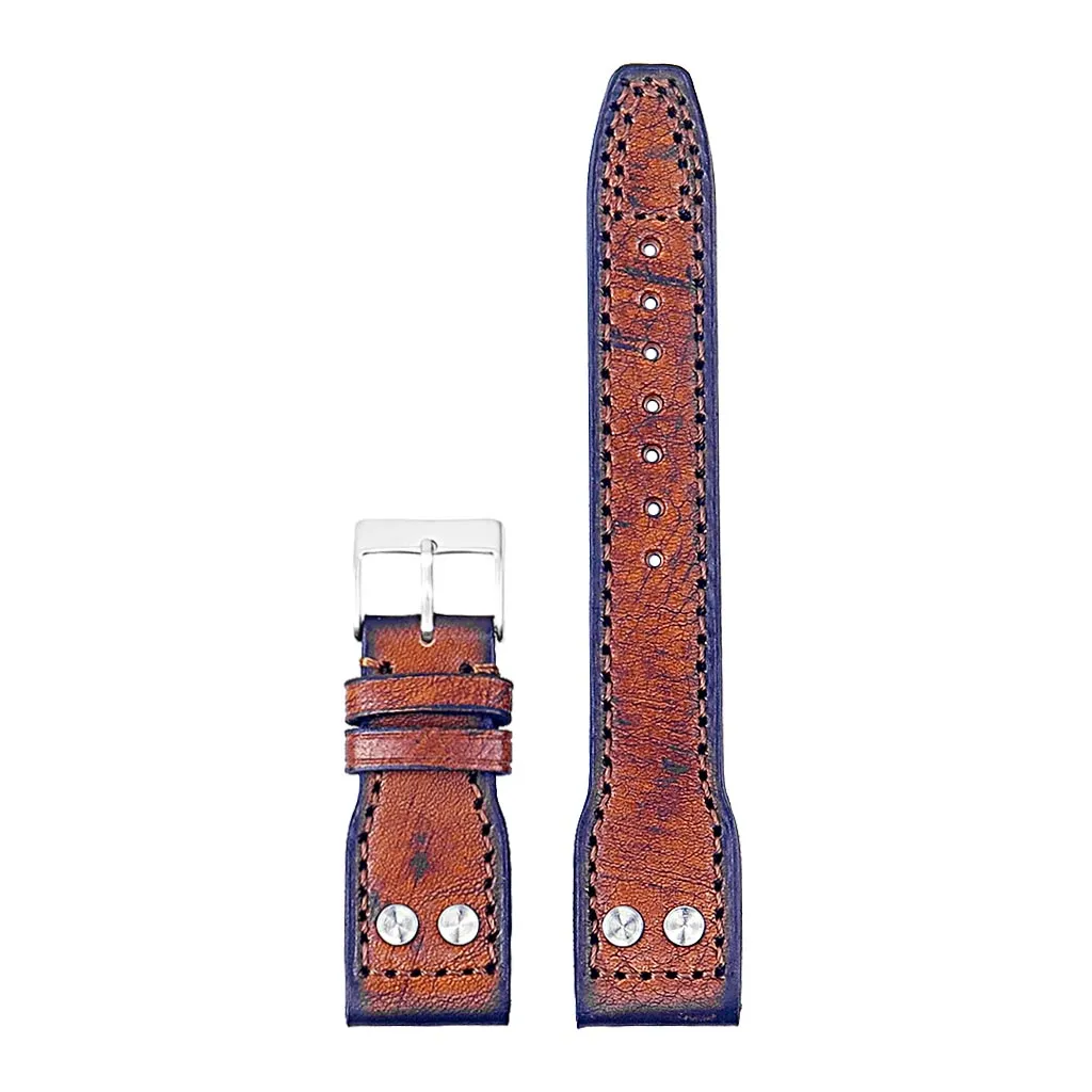 DASSARI Continental Vintage Italian Leather Strap w/ Rivets - Short Length