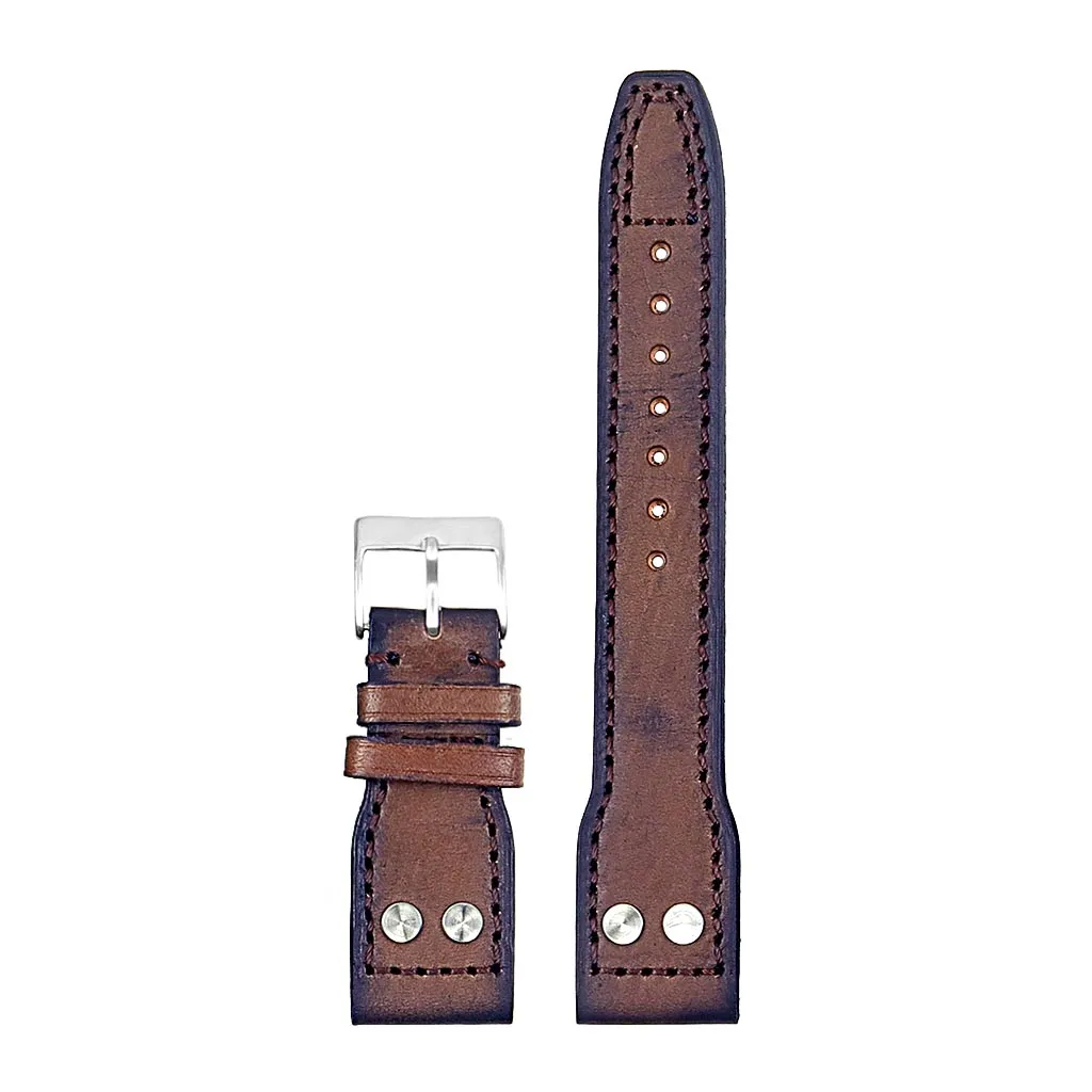 DASSARI Continental Vintage Italian Leather Strap w/ Rivets - Short Length