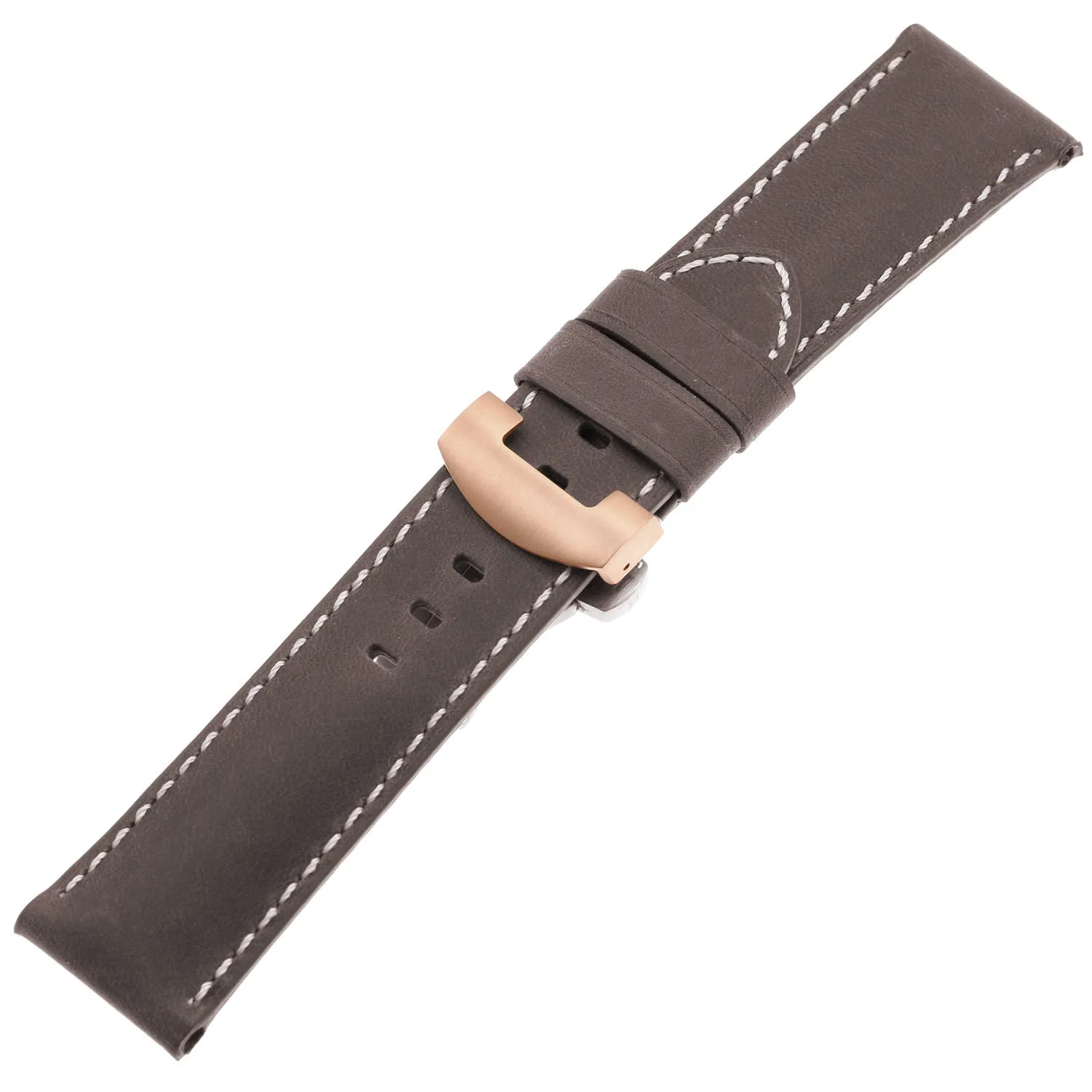 DASSARI Vintage Leather Strap for Deployant Clasp - Coffee Brown