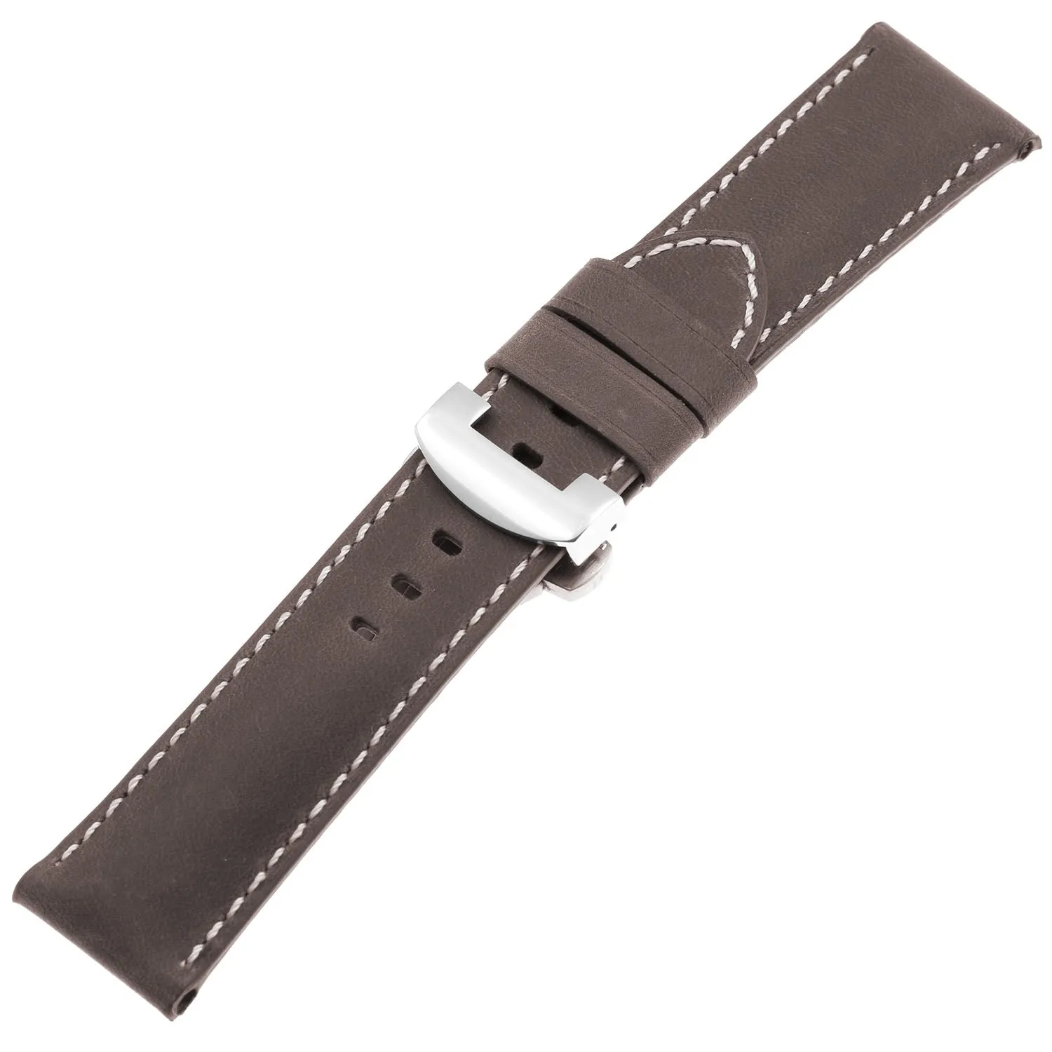 DASSARI Vintage Leather Strap for Deployant Clasp - Coffee Brown