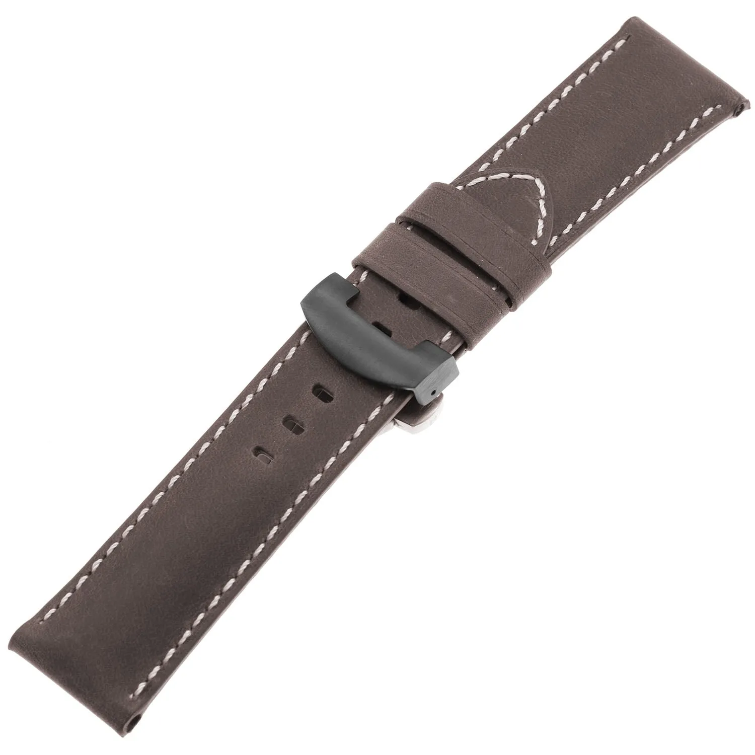 DASSARI Vintage Leather Strap for Deployant Clasp - Coffee Brown