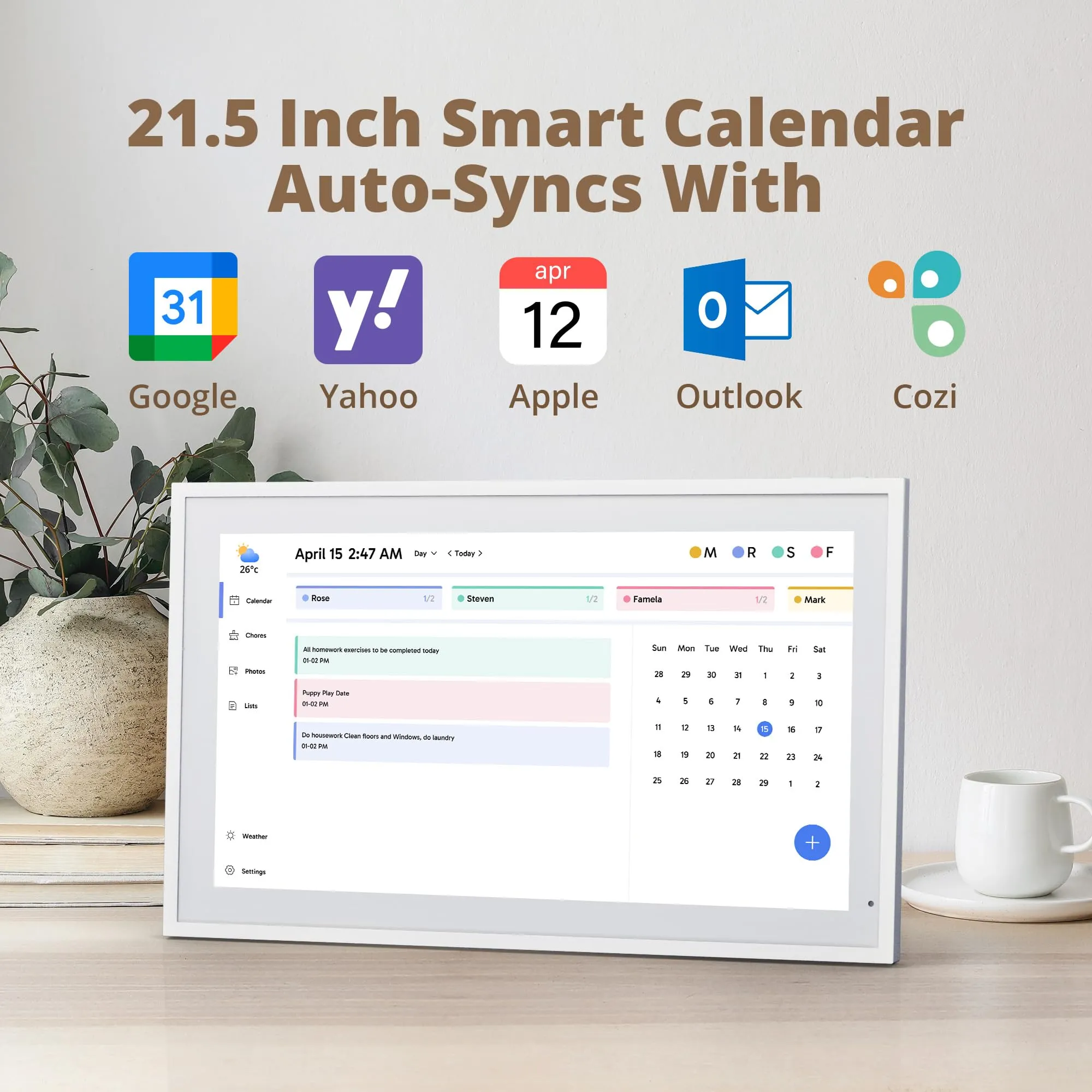 Dragon Touch 21.5" Digital Calendar Chore Chart  1080P Full HD Interactive Touchscreen, Smart Family Planner, Hearth Display Digital Calendar Wall & Desk Mountable for Seamless Scheduling