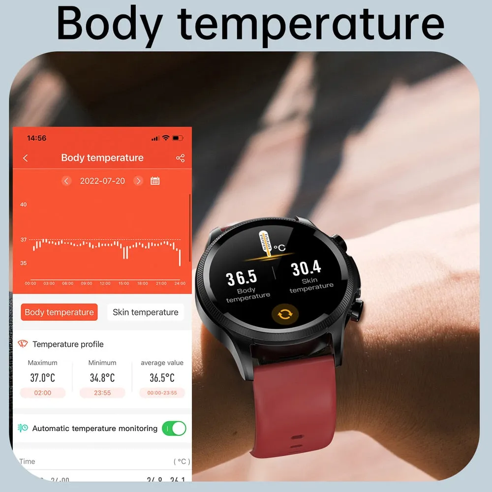 ECG PPG Blood Glucose Smart Watch Men Blood Pressure Heart Rate Body Temperature IP68 Waterproof Fitness Tracker Smartwatch