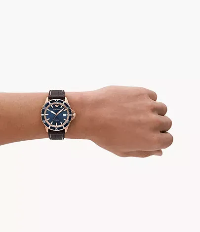 Emporio Armani Three-Hand Date Brown Leather Watch AR11556