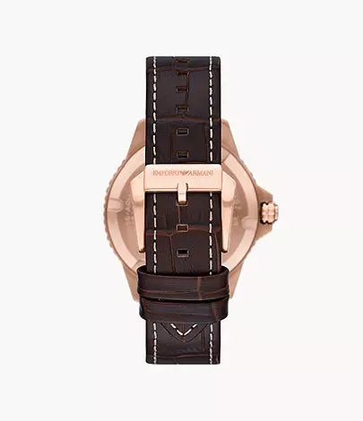 Emporio Armani Three-Hand Date Brown Leather Watch AR11556