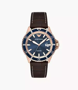 Emporio Armani Three-Hand Date Brown Leather Watch AR11556