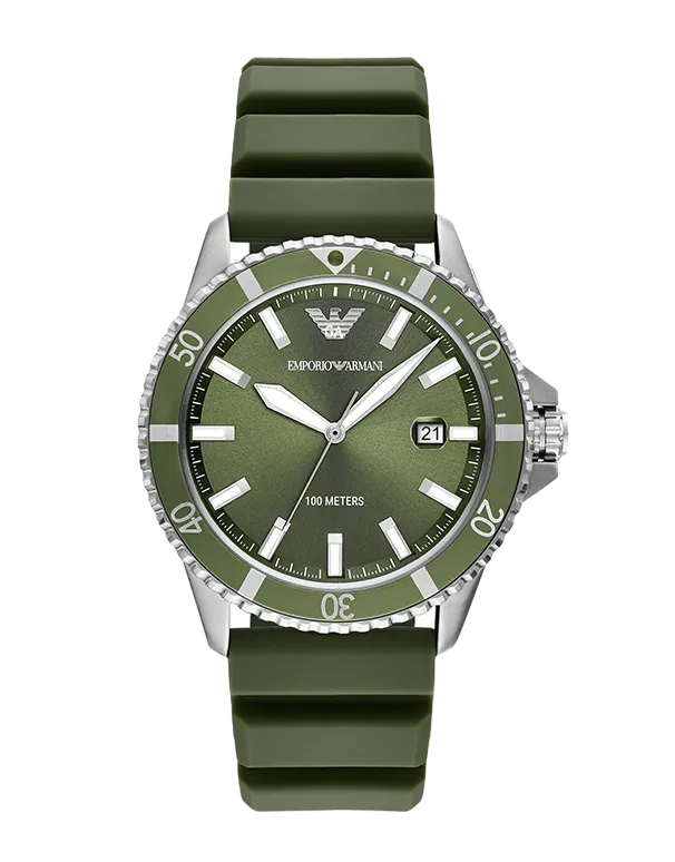 Emporio Armani- World Explorer Three-Hand Date Green Silicone Watch-AR11638-789080