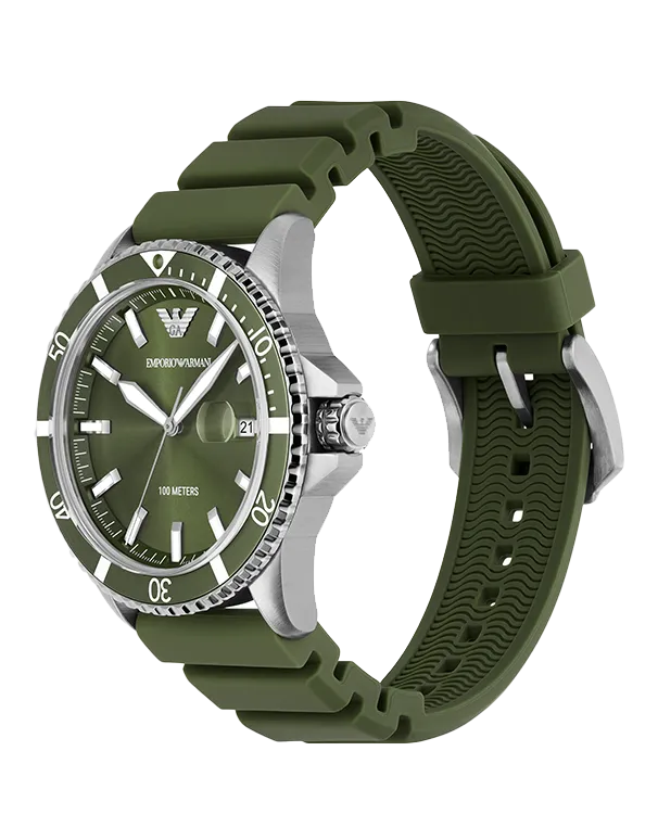 Emporio Armani- World Explorer Three-Hand Date Green Silicone Watch-AR11638-789080
