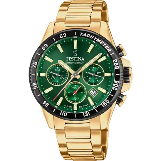 Festina Timeless Chronograph Green Dial Stainless Steel 316L Strap Men's F20634/4