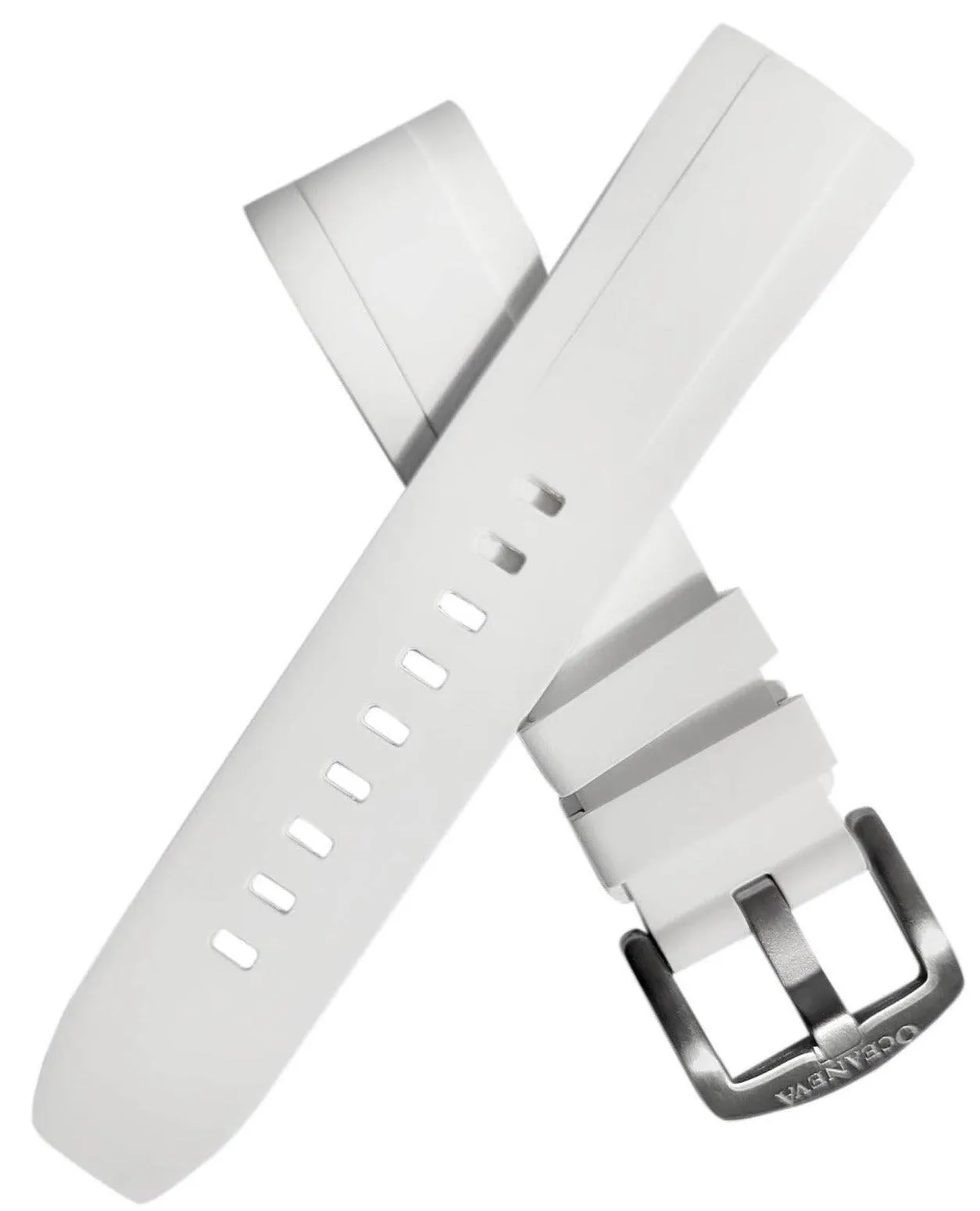 FKM White Rubber Strap - BRUSHED Steel Buckle