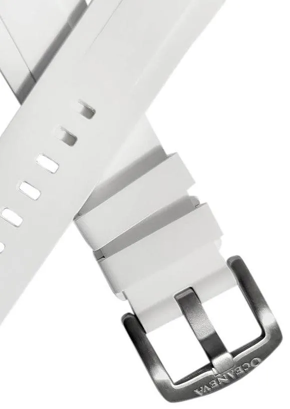 FKM White Rubber Strap - BRUSHED Steel Buckle