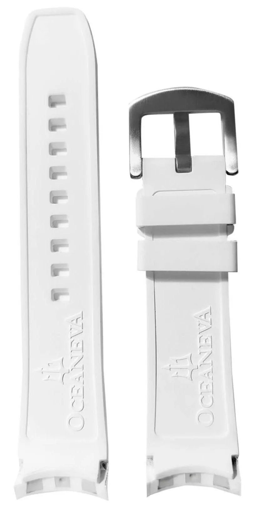 FKM White Rubber Strap - BRUSHED Steel Buckle
