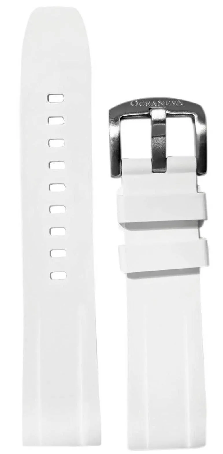 FKM White Rubber Strap - BRUSHED Steel Buckle