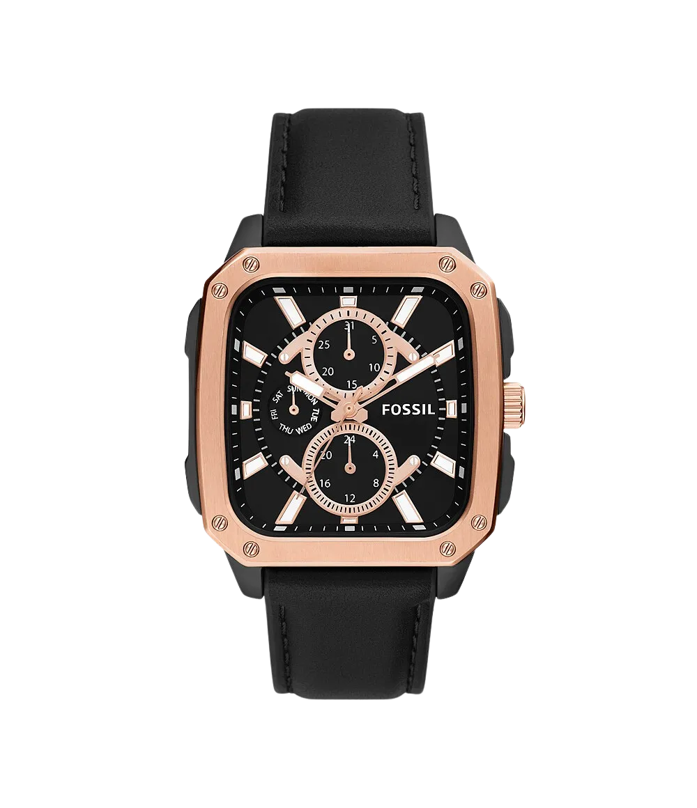 Fossil Multifunction Black Leather Men's Watch BQ2654