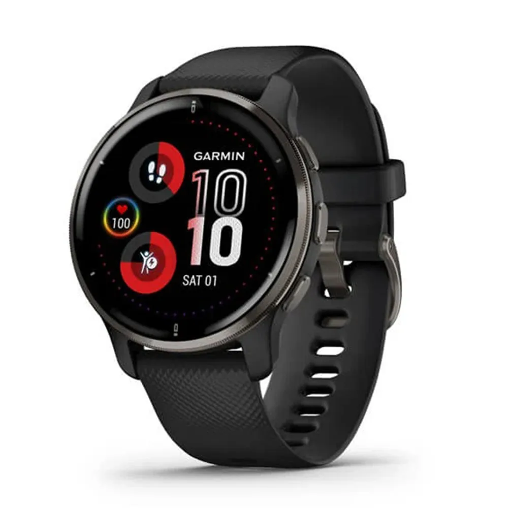 Garmin Venu 2 Plus Slate Stainless Steel Bezel with Black Case and Silicone Band Advance Health and Monitoring Smartatch - 010-02496-01