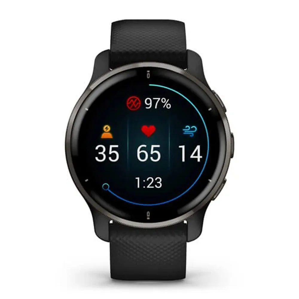 Garmin Venu 2 Plus Slate Stainless Steel Bezel with Black Case and Silicone Band Advance Health and Monitoring Smartatch - 010-02496-01
