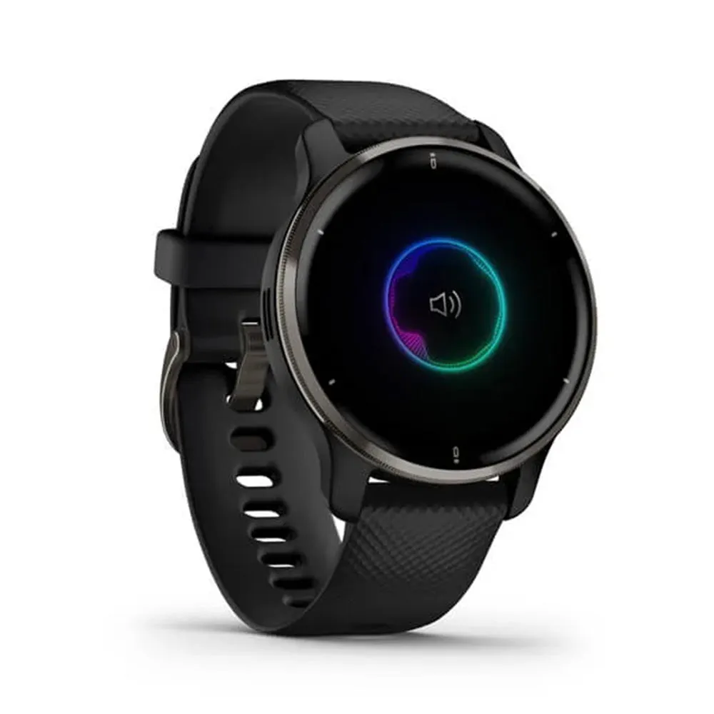 Garmin Venu 2 Plus Slate Stainless Steel Bezel with Black Case and Silicone Band Advance Health and Monitoring Smartatch - 010-02496-01