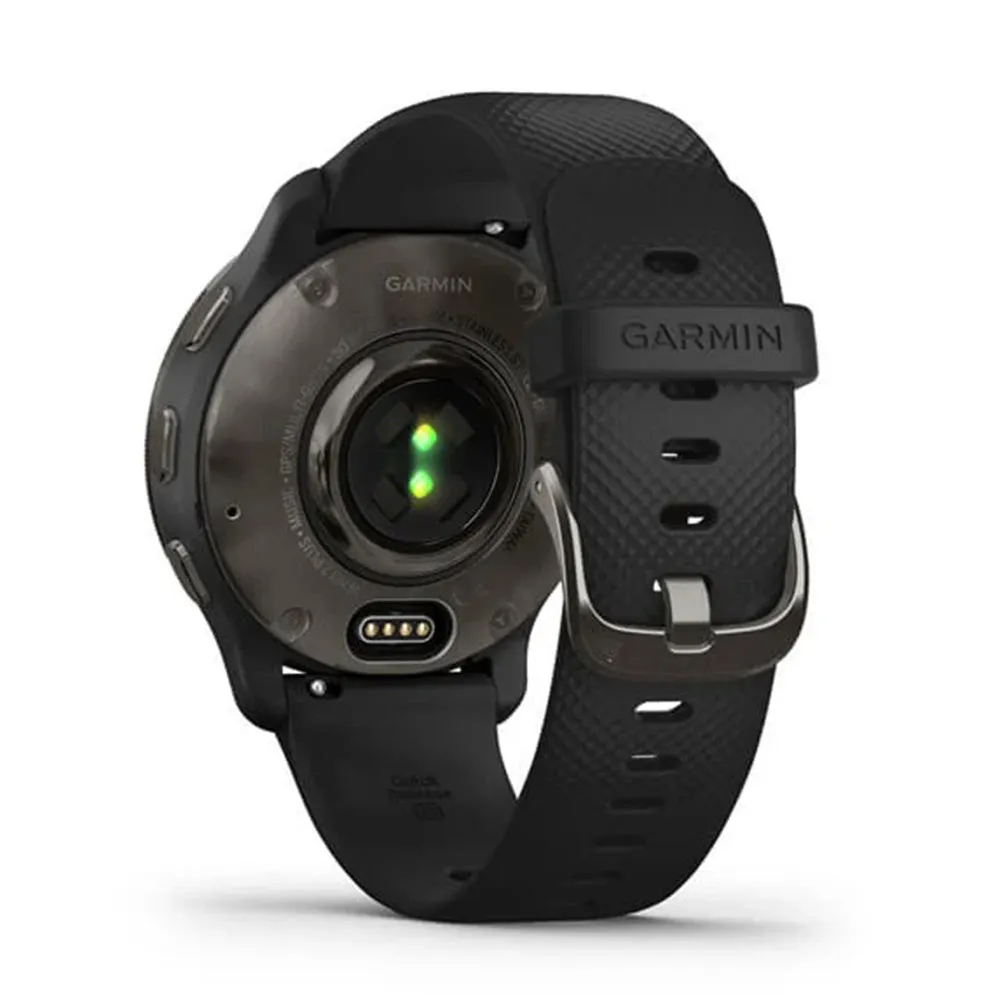 Garmin Venu 2 Plus Slate Stainless Steel Bezel with Black Case and Silicone Band Advance Health and Monitoring Smartatch - 010-02496-01
