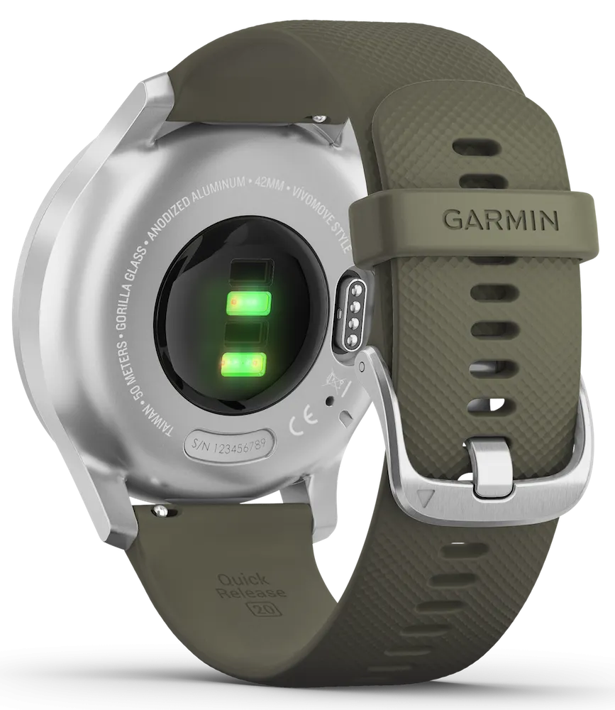 Garmin Vivomove Style Silver Aluminium Case Moss Silicone