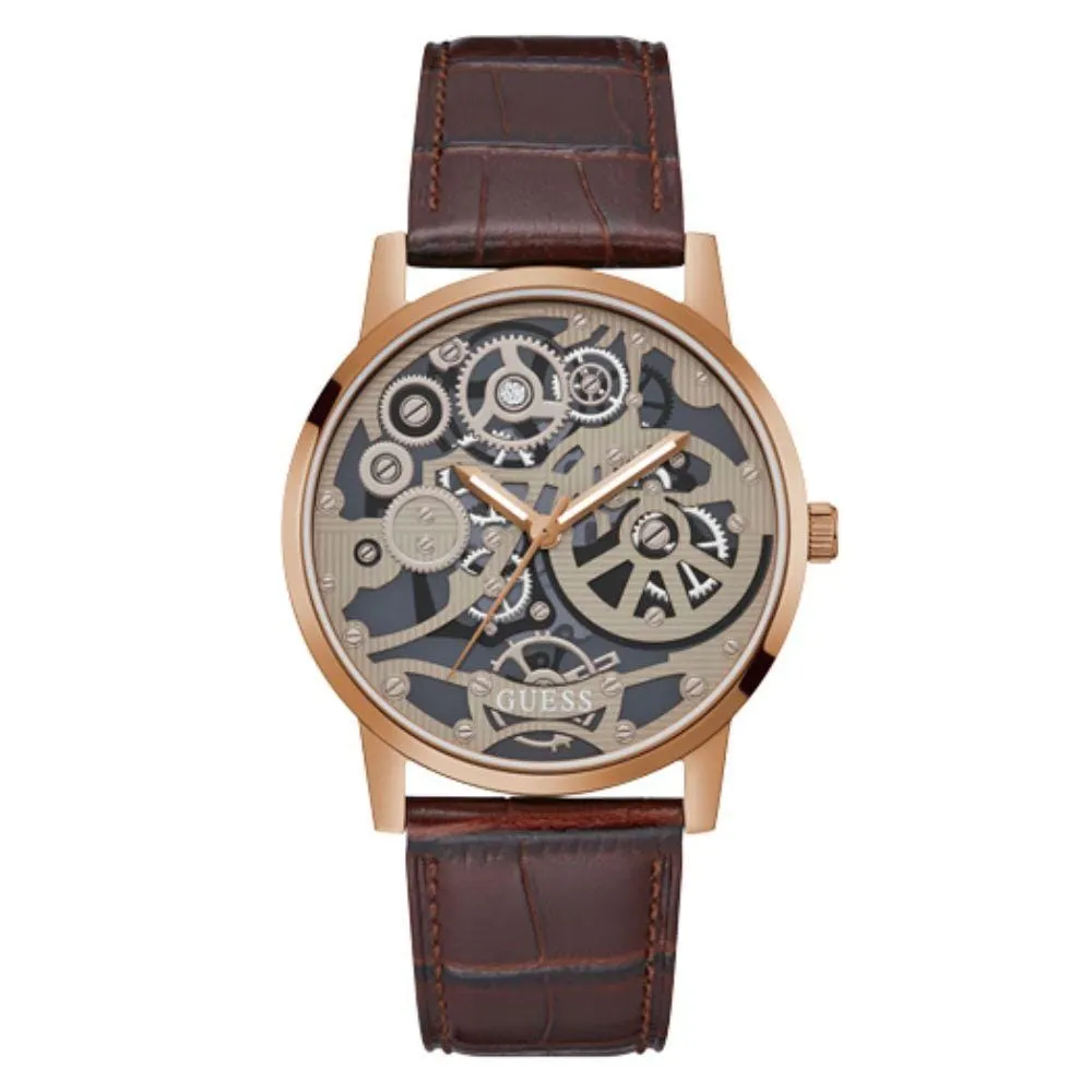 Guess Coffee Case Brown Leather Men's Watch GW0570G2