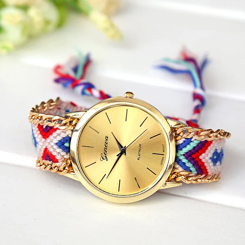 Handmade Braided Friendship Bracelet Watch New arrival geneva Hand-Woven wristwatch Ladies Quarzt gold Watch women dress watches