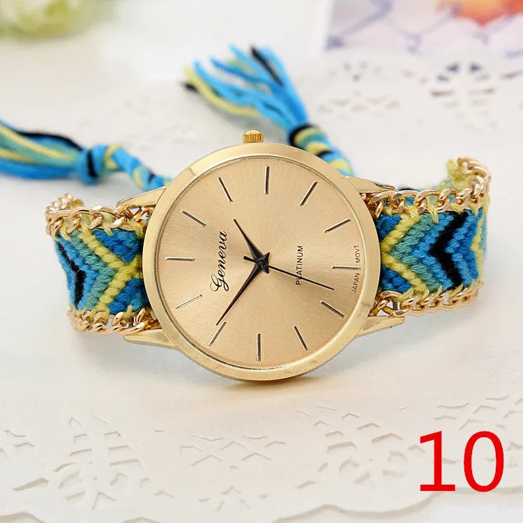 Handmade Braided Friendship Bracelet Watch New arrival geneva Hand-Woven wristwatch Ladies Quarzt gold Watch women dress watches