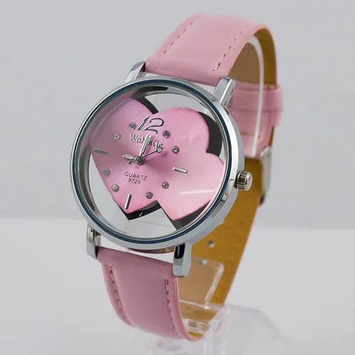 Hot Selling Cute Heart Shaped Round Face Women Girls Quartz Wrist Watches